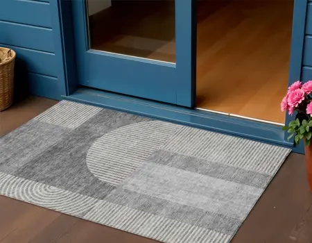 3' X 5' Gray Silver And Charcoal Geometric Washable Indoor Outdoor Area Rug