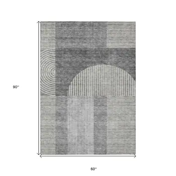 5' X 8' Gray Silver And Charcoal Geometric Washable Indoor Outdoor Area Rug