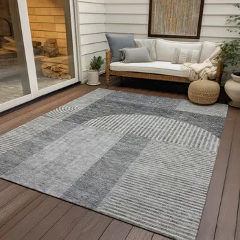 5' X 8' Gray Silver And Charcoal Geometric Washable Indoor Outdoor Area Rug