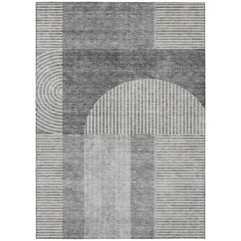 5' X 8' Gray Silver And Charcoal Geometric Washable Indoor Outdoor Area Rug