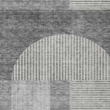 5' X 8' Gray Silver And Charcoal Geometric Washable Indoor Outdoor Area Rug