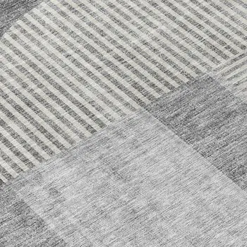 8' Gray Silver And Charcoal Round Geometric Washable Indoor Outdoor Area Rug