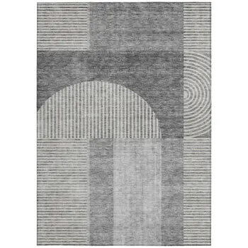 8' X 10' Gray Silver And Charcoal Geometric Washable Indoor Outdoor Area Rug