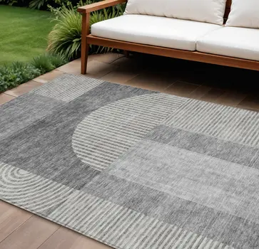 9' X 12' Gray Silver And Charcoal Geometric Washable Indoor Outdoor Area Rug