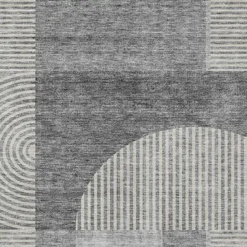 9' X 12' Gray Silver And Charcoal Geometric Washable Indoor Outdoor Area Rug