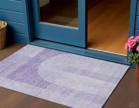 3' X 5' Lavender And Purple Geometric Washable Indoor Outdoor Area Rug
