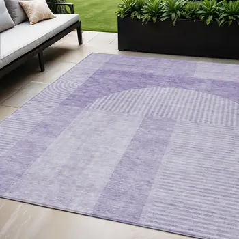 5' X 8' Lavender And Purple Geometric Washable Indoor Outdoor Area Rug