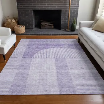 5' X 8' Lavender And Purple Geometric Washable Indoor Outdoor Area Rug