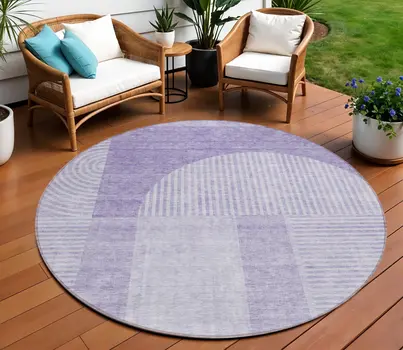8' Lavender And Purple Round Geometric Washable Indoor Outdoor Area Rug