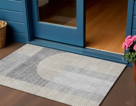 3' X 5' Silver Gray And Beige Geometric Washable Indoor Outdoor Area Rug