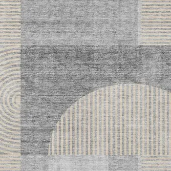 5' X 8' Silver Gray And Beige Geometric Washable Indoor Outdoor Area Rug