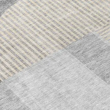 8' Silver Gray And Beige Round Geometric Washable Indoor Outdoor Area Rug