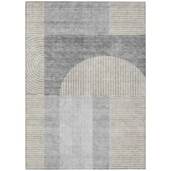 9' X 12' Silver Gray And Beige Geometric Washable Indoor Outdoor Area Rug