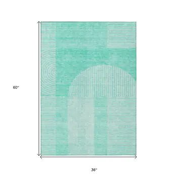 3' X 5' Teal Blue And Aqua Geometric Washable Indoor Outdoor Area Rug