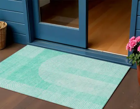 3' X 5' Teal Blue And Aqua Geometric Washable Indoor Outdoor Area Rug