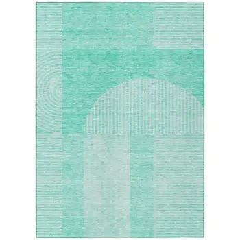 3' X 5' Teal Blue And Aqua Geometric Washable Indoor Outdoor Area Rug