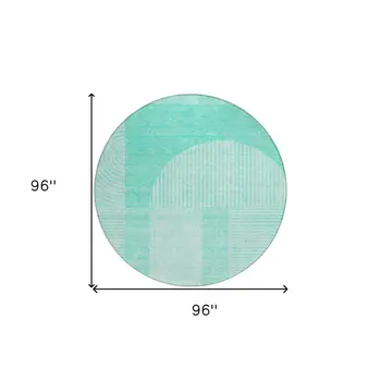 8' Teal Blue And Aqua Round Geometric Washable Indoor Outdoor Area Rug