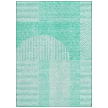 8' X 10' Teal Blue And Aqua Geometric Washable Indoor Outdoor Area Rug