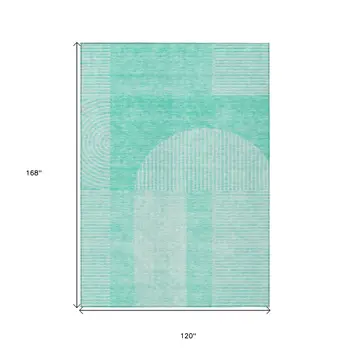 10' X 14' Teal Blue And Aqua Geometric Washable Indoor Outdoor Area Rug