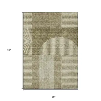 3' X 5' Taupe Beige And Tan Geometric Washable Indoor Outdoor Area Rug