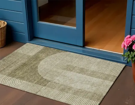 3' X 5' Taupe Beige And Tan Geometric Washable Indoor Outdoor Area Rug