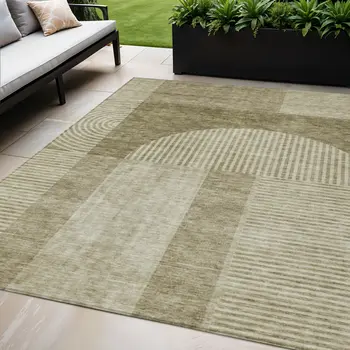 5' X 8' Taupe Beige And Tan Geometric Washable Indoor Outdoor Area Rug