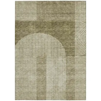 9' X 12' Taupe Beige And Tan Geometric Washable Indoor Outdoor Area Rug