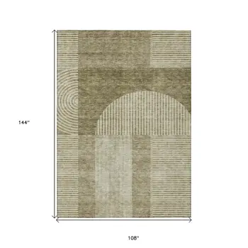 9' X 12' Taupe Beige And Tan Geometric Washable Indoor Outdoor Area Rug