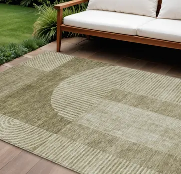 9' X 12' Taupe Beige And Tan Geometric Washable Indoor Outdoor Area Rug