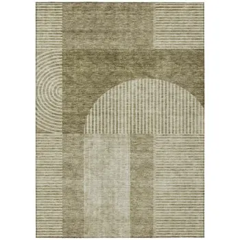 9' X 12' Taupe Beige And Tan Geometric Washable Indoor Outdoor Area Rug