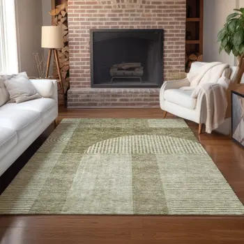9' X 12' Taupe Beige And Tan Geometric Washable Indoor Outdoor Area Rug