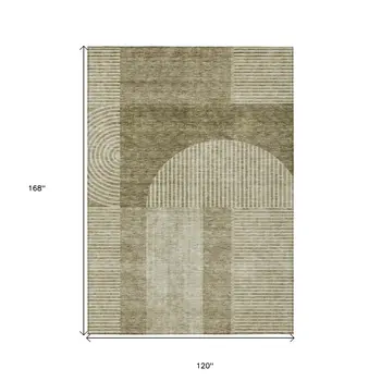 10' X 14' Taupe Beige And Tan Geometric Washable Indoor Outdoor Area Rug