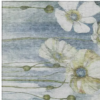 5' X 8' Denim Blue And Sky Blue Floral Washable Indoor Outdoor Area Rug