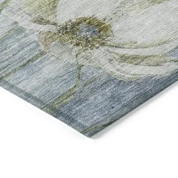 9' X 12' Denim Blue And Sky Blue Floral Washable Indoor Outdoor Area Rug