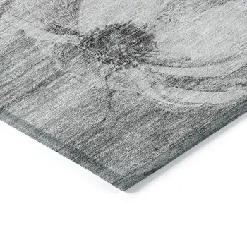 10' X 14' Gray Charcoal And Silver Floral Washable Indoor Outdoor Area Rug