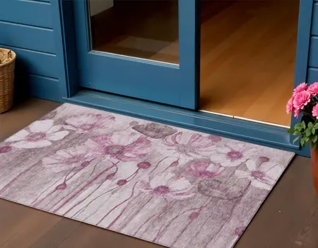 3' X 5' Plum Mauve And Pink Floral Washable Indoor Outdoor Area Rug