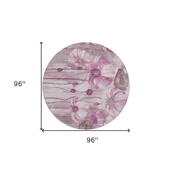 8' Plum Mauve And Pink Round Floral Washable Indoor Outdoor Area Rug
