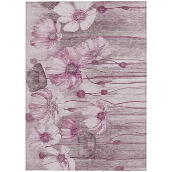 8' X 10' Plum Mauve And Pink Floral Washable Indoor Outdoor Area Rug