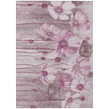 8' X 10' Plum Mauve And Pink Floral Washable Indoor Outdoor Area Rug