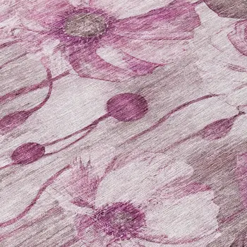 8' X 10' Plum Mauve And Pink Floral Washable Indoor Outdoor Area Rug