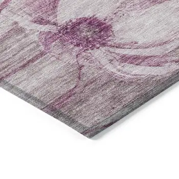 9' X 12' Plum Mauve And Pink Floral Washable Indoor Outdoor Area Rug
