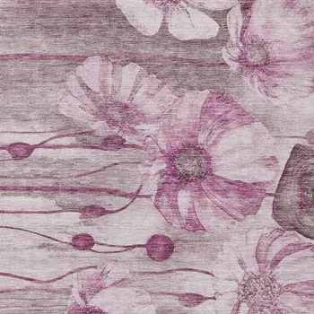 9' X 12' Plum Mauve And Pink Floral Washable Indoor Outdoor Area Rug