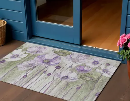 3' X 5' Purple And Lavender Floral Washable Indoor Outdoor Area Rug