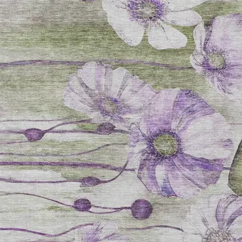 5' X 8' Purple And Lavender Floral Washable Indoor Outdoor Area Rug