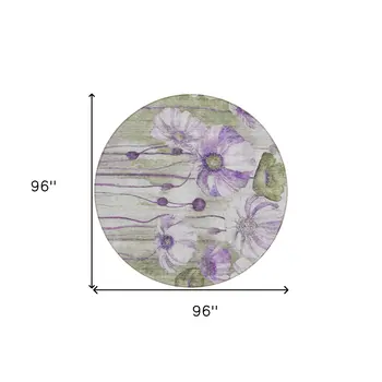 8' Purple And Lavender Round Floral Washable Indoor Outdoor Area Rug