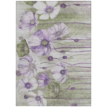 9' X 12' Purple And Lavender Floral Washable Indoor Outdoor Area Rug