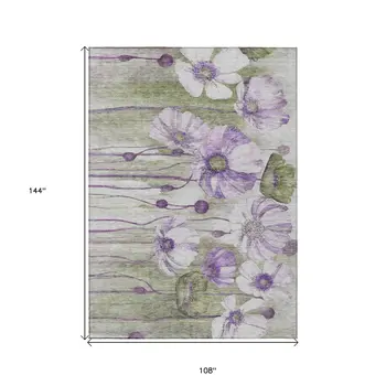 9' X 12' Purple And Lavender Floral Washable Indoor Outdoor Area Rug