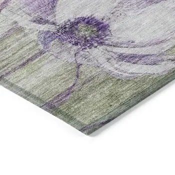 9' X 12' Purple And Lavender Floral Washable Indoor Outdoor Area Rug