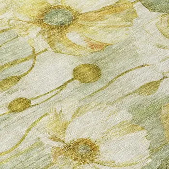 3' X 5' Sage Fern Green And Ivory Floral Washable Indoor Outdoor Area Rug