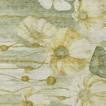 10' X 14' Sage Fern Green And Ivory Floral Washable Indoor Outdoor Area Rug